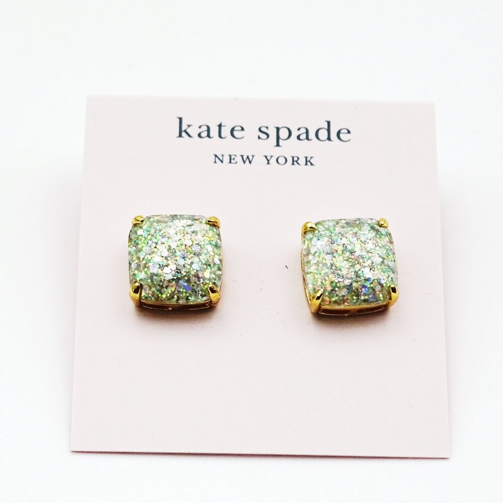 KATE SPADE Gold Plated Multicolor Glitter Square Crystal Stud Earrings - Picture 6 of 6